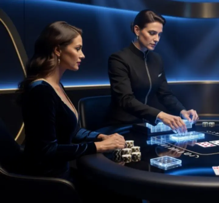 Prémium fekete blackjack asztal neon fényekkel egy éjszakai eseményen