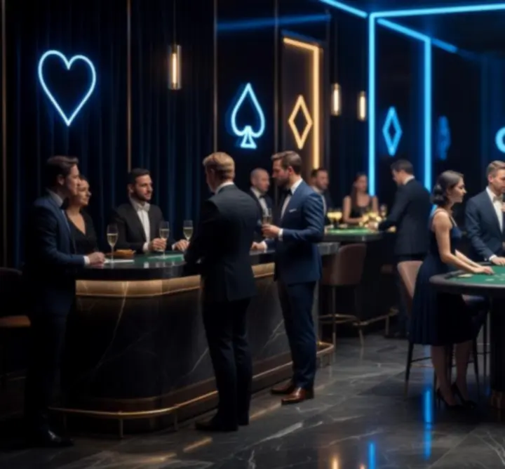 Prémium, sötét hangulatú tematikus est neonfényekkel és elegáns casino stílussal